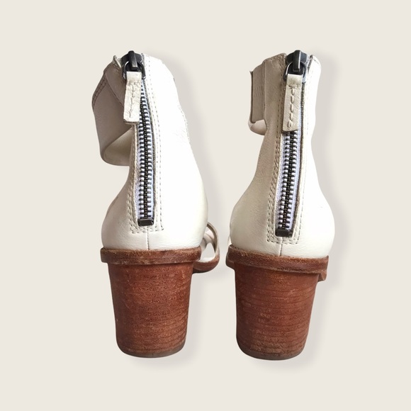 Frye White Brielle Zip Wood Block Genuine Leather Casual Ankle Sandals/Heels - Picture 8 of 16